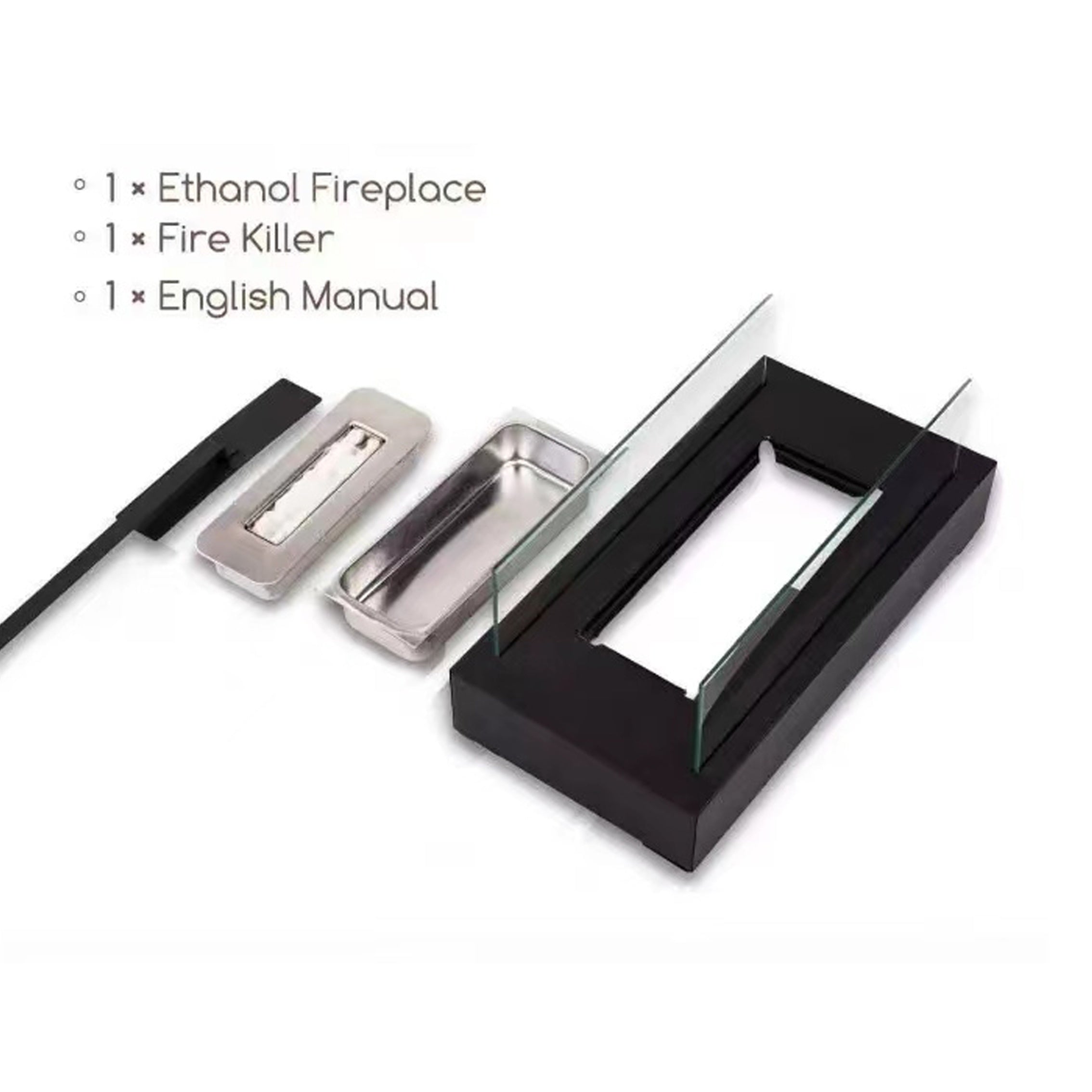 Prostokątny kominek na alkohol do użytku wewnątrz i na zewnątrz