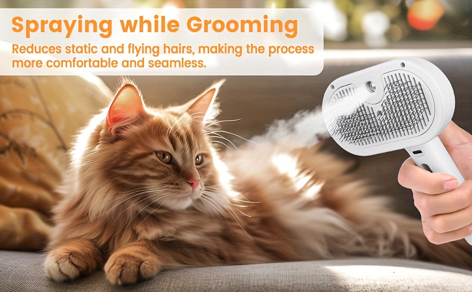 Grzebień do pielęgnacji zwierząt ze spryskiwaczem – szczotka 2 w 1 do usuwania i stylizacji sierści ze zbiornikiem na wodę i przyciskiem zwalniającym