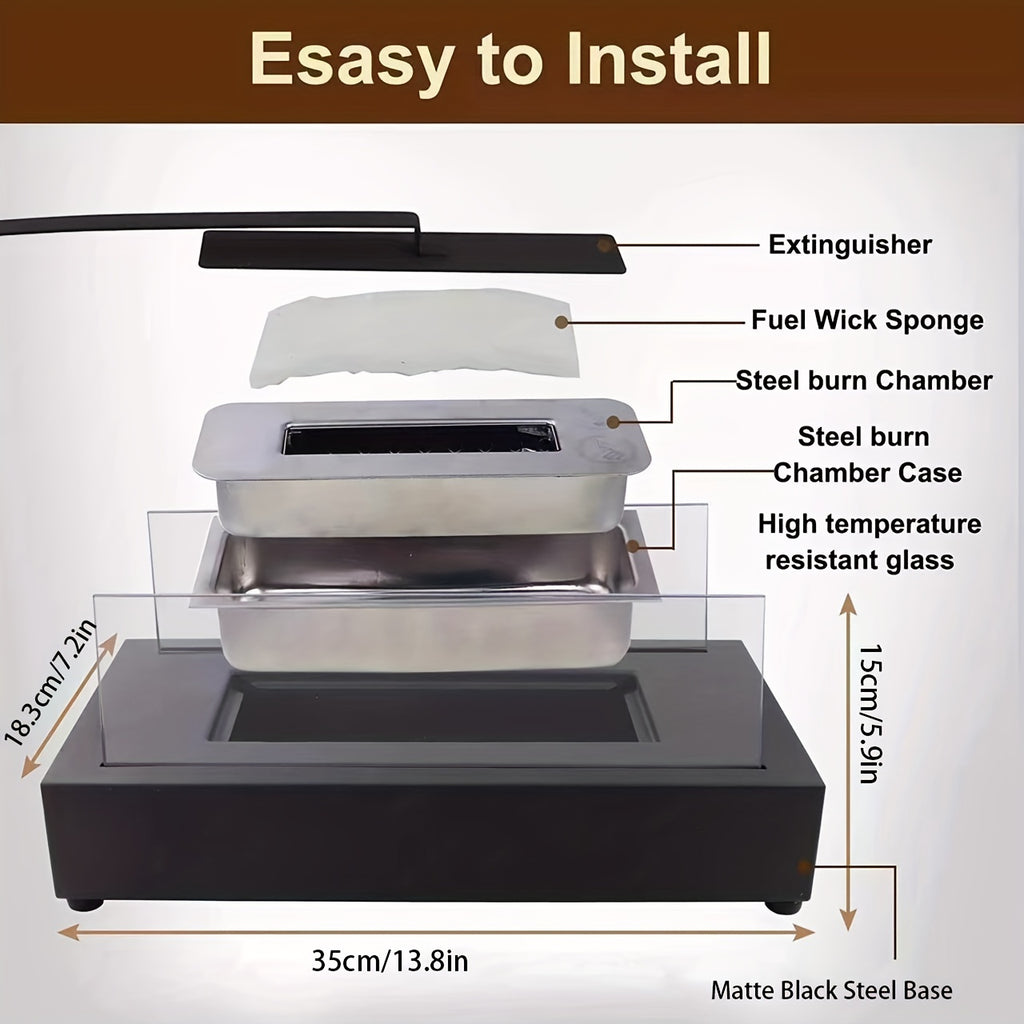 Prostokątny kominek na alkohol do użytku wewnątrz i na zewnątrz