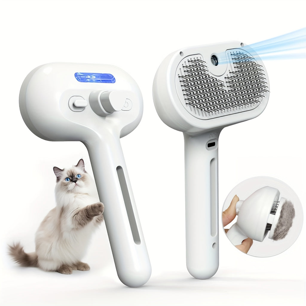 Grzebień do pielęgnacji zwierząt ze spryskiwaczem – szczotka 2 w 1 do usuwania i stylizacji sierści ze zbiornikiem na wodę i przyciskiem zwalniającym