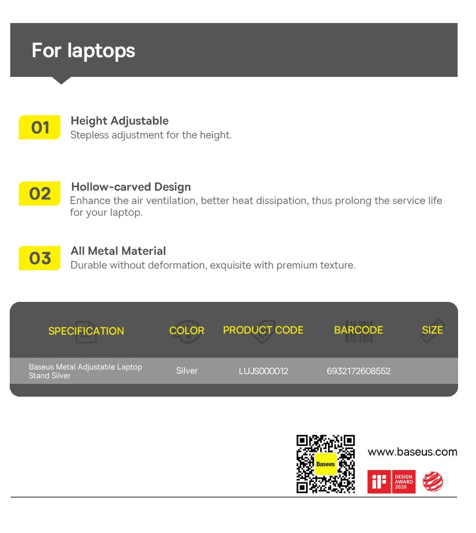 Podstawka Baseus do laptopa Macbook Air Pro, składana, aluminiowa, pionowa, skalowalna, regulowana