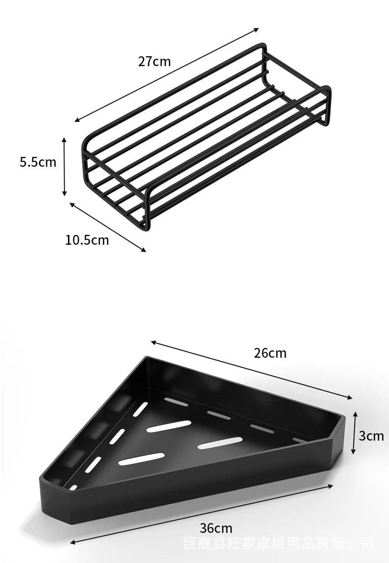 Półka łazienkowa bez wiercenia, montowana na ścianie, narożna, półka do przechowywania, materiał ze stali węglowej, koszyk na odpływ prysznica, organizer łazienkowy