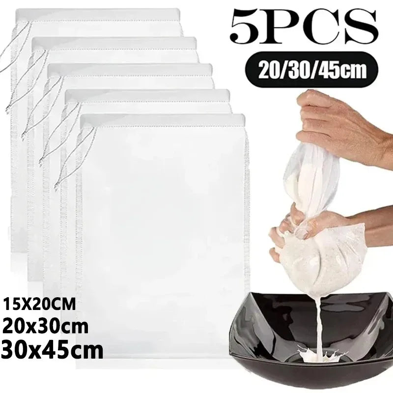 1/5 szt. wielokrotnego użytku woreczki na mleko orzechowe, sitka, niebielony nylonowy woreczek z gazy, filtr do jogurtu spożywczego, sitko kuchenne o drobnych oczkach