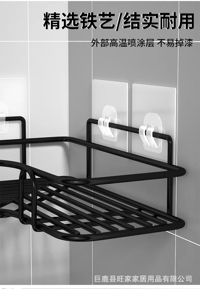 Półka łazienkowa bez wiercenia, montowana na ścianie, narożna, półka do przechowywania, materiał ze stali węglowej, koszyk na odpływ prysznica, organizer łazienkowy