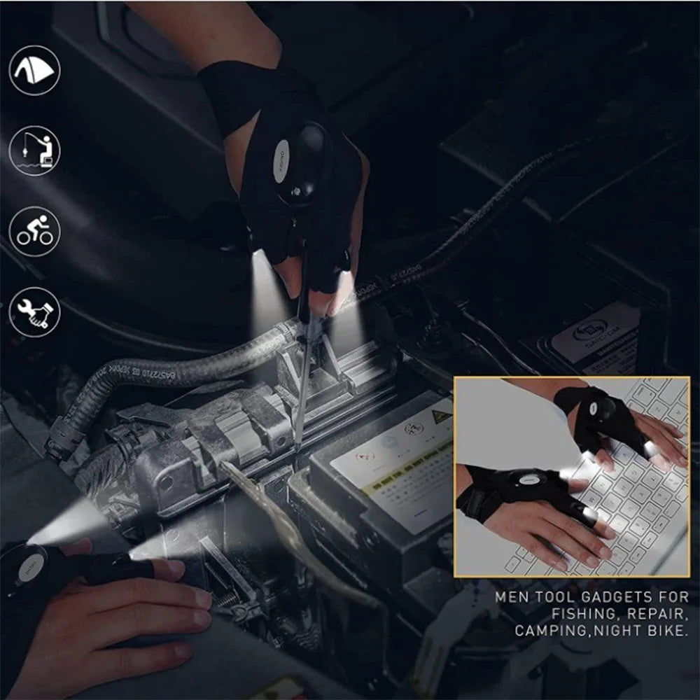 Rękawiczki z diodami LED, latarka na palce