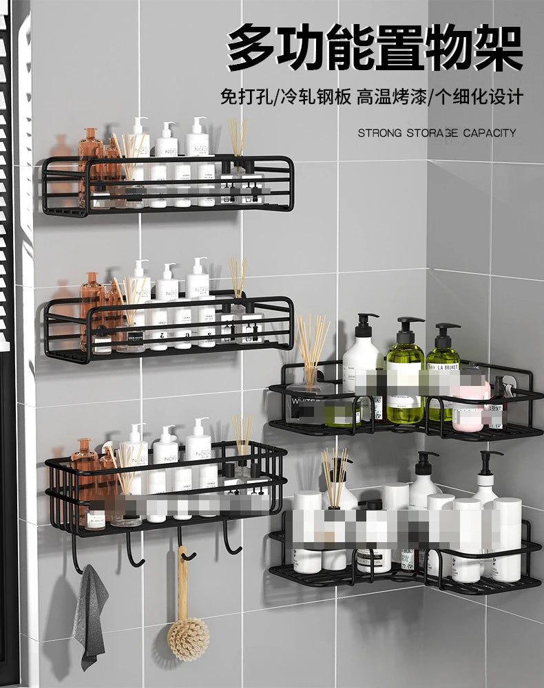 Półka łazienkowa bez wiercenia, montowana na ścianie, narożna, półka do przechowywania, materiał ze stali węglowej, koszyk na odpływ prysznica, organizer łazienkowy